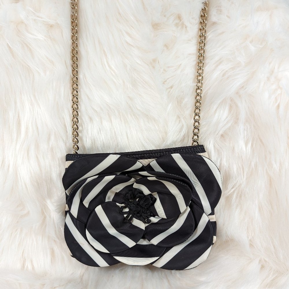 KATE SPADE Crossbody Purse Flower Skipper Nylon Black White